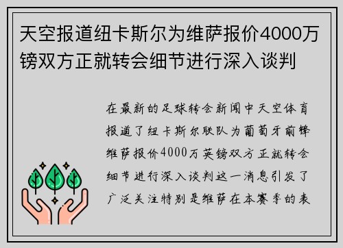 天空报道纽卡斯尔为维萨报价4000万镑双方正就转会细节进行深入谈判